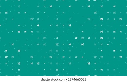 Seamless background pattern of evenly spaced white tiger symbols of different sizes and opacity. Vector illustration on teal background with stars