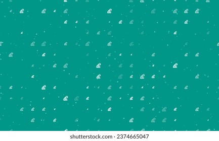 Seamless background pattern of evenly spaced white sitting tiger symbols of different sizes and opacity. Vector illustration on teal background with stars