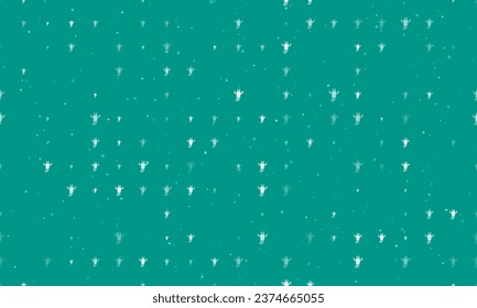 Seamless background pattern of evenly spaced white giraffe head symbols of different sizes and opacity. Vector illustration on teal background with stars
