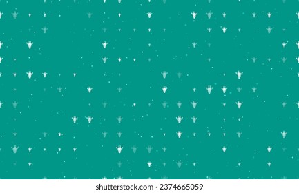 Seamless background pattern of evenly spaced white giraffe head symbols of different sizes and opacity. Vector illustration on teal background with stars