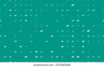 Seamless background pattern of evenly spaced white buffalo symbols of different sizes and opacity. Vector illustration on teal background with stars