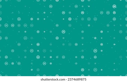 Seamless background pattern of evenly spaced white no car signs of different sizes and opacity. Vector illustration on teal background with stars