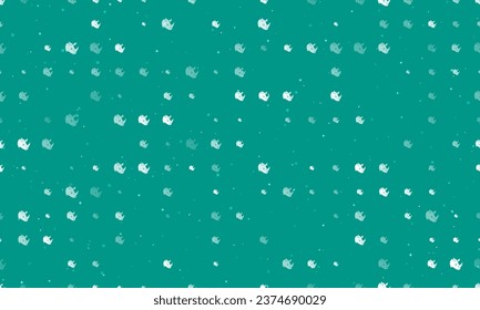Seamless background pattern of evenly spaced white rhino head logos of different sizes and opacity. Vector illustration on teal background with stars