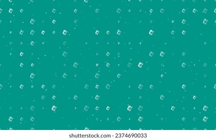 Seamless background pattern of evenly spaced white wolf heads of different sizes and opacity. Vector illustration on teal background with stars