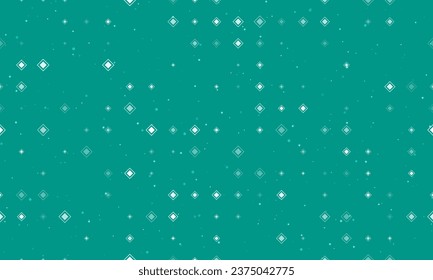 Seamless background pattern of evenly spaced white main road signs of different sizes and opacity. Vector illustration on teal background with stars