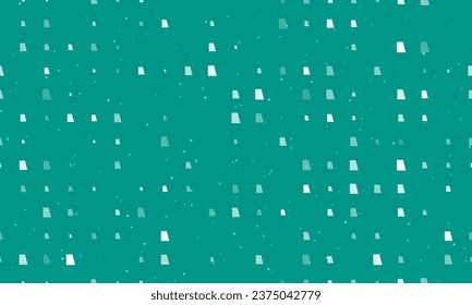 Seamless background pattern of evenly spaced white trapezium symbols of different sizes and opacity. Vector illustration on teal background with stars