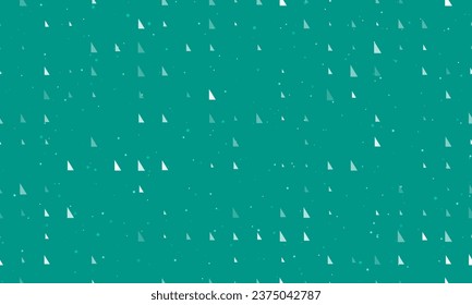 Seamless background pattern of evenly spaced white right triangle symbols of different sizes and opacity. Vector illustration on teal background with stars