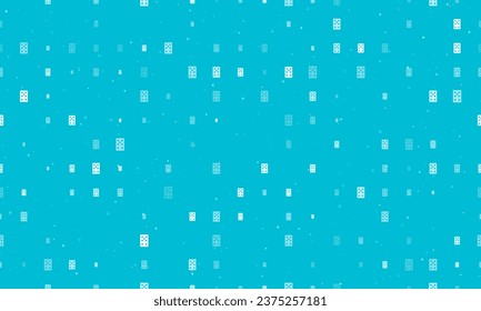 Seamless background pattern of evenly spaced white seven of hearts playing cards of different sizes and opacity. Vector illustration on cyan background with stars