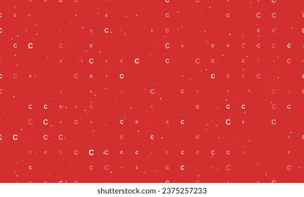 Seamless background pattern of evenly spaced white capital letter C symbols of different sizes and opacity. Vector illustration on red background with stars