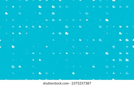 Seamless background pattern of evenly spaced white rhinoceros head symbols of different sizes and opacity. Vector illustration on cyan background with stars