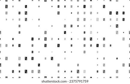 Seamless background pattern of evenly spaced black Three of Clubs playing cards of different sizes and opacity. Vector illustration on white background