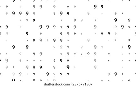 Seamless background pattern of evenly spaced black number nine symbols of different sizes and opacity. Vector illustration on white background