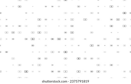 Seamless background pattern of evenly spaced black disabled road signs of different sizes and opacity. Vector illustration on white background