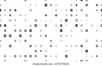 Seamless background pattern of evenly spaced black no entry road signs of different sizes and opacity. Vector illustration on white background