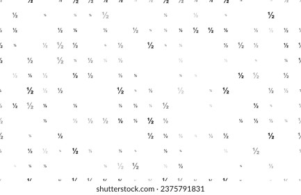 Seamless background pattern of evenly spaced black half fraction symbols of different sizes and opacity. Vector illustration on white background