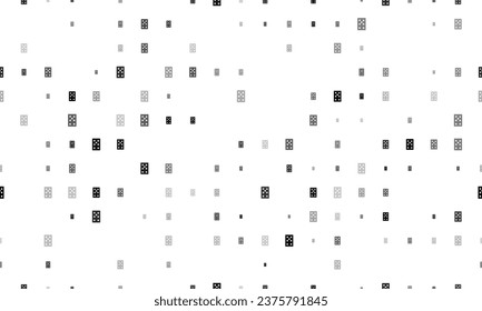 Seamless background pattern of evenly spaced black seven of spades playing cards of different sizes and opacity. Vector illustration on white background