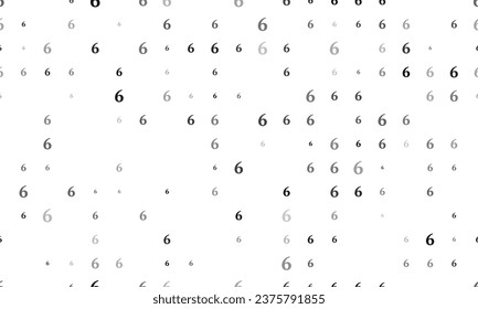 Seamless background pattern of evenly spaced black number six symbols of different sizes and opacity. Vector illustration on white background