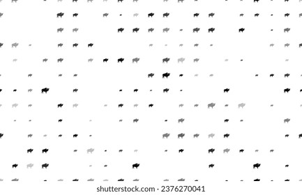 Seamless background pattern of evenly spaced black buffalo symbols of different sizes and opacity. Vector illustration on white background