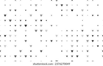 Seamless background pattern of evenly spaced black buffalo heads of different sizes and opacity. Vector illustration on white background