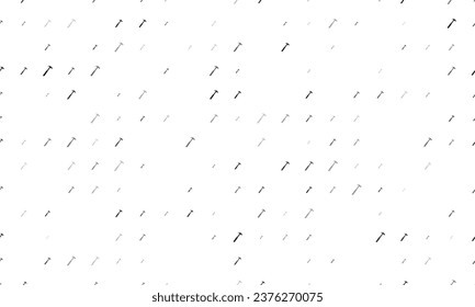 Seamless background pattern of evenly spaced black hammer symbols of different sizes and opacity. Vector illustration on white background