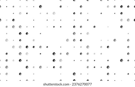 Seamless background pattern of evenly spaced black dragon's head symbols of different sizes and opacity. Vector illustration on white background