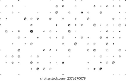 Seamless background pattern of evenly spaced black dragon's head symbols of different sizes and opacity. Vector illustration on white background