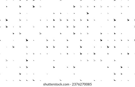 Seamless background pattern of evenly spaced black bird symbols of different sizes and opacity. Vector illustration on white background