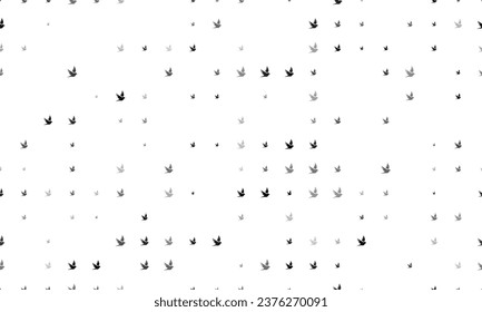 Seamless background pattern of evenly spaced black bird symbols of different sizes and opacity. Vector illustration on white background