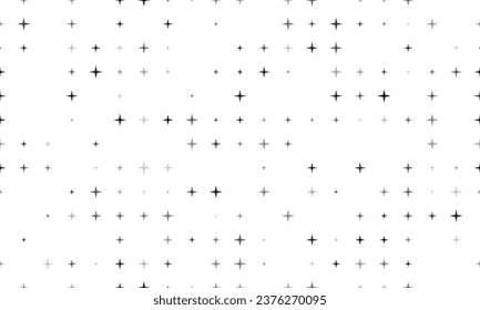 Seamless background pattern of evenly spaced black star symbols of different sizes and opacity. Vector illustration on white background