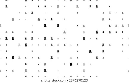 Seamless background pattern of evenly spaced black teddy bear symbols of different sizes and opacity. Vector illustration on white background