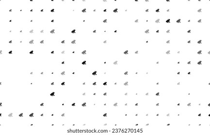 Seamless background pattern of evenly spaced black frog symbols of different sizes and opacity. Vector illustration on white background