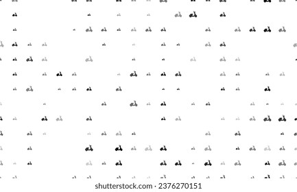 Seamless background pattern of evenly spaced black scooter symbols of different sizes and opacity. Vector illustration on white background