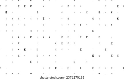 Seamless background pattern of evenly spaced black capital letter E symbols of different sizes and opacity. Vector illustration on white background