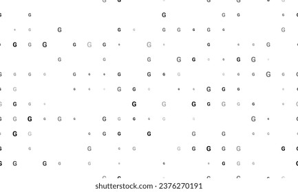 Seamless background pattern of evenly spaced black capital letter G symbols of different sizes and opacity. Vector illustration on white background