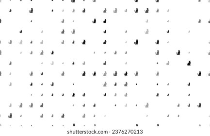 Seamless background pattern of evenly spaced black cat icons of different sizes and opacity. Vector illustration on white background