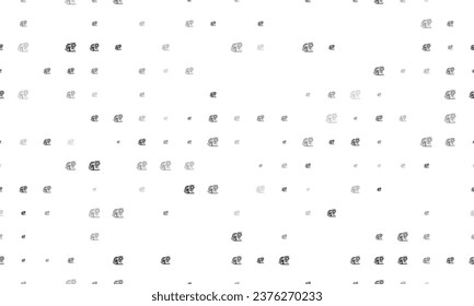 Seamless background pattern of evenly spaced black tiger symbols of different sizes and opacity. Vector illustration on white background