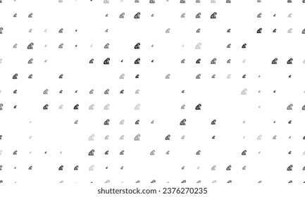 Seamless background pattern of evenly spaced black sitting tiger symbols of different sizes and opacity. Vector illustration on white background