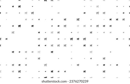 Seamless background pattern of evenly spaced black tiger symbols of different sizes and opacity. Vector illustration on white background