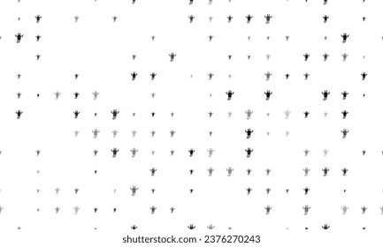 Seamless background pattern of evenly spaced black giraffe head symbols of different sizes and opacity. Vector illustration on white background