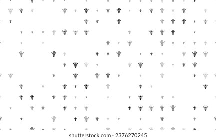 Seamless background pattern of evenly spaced black giraffe head symbols of different sizes and opacity. Vector illustration on white background