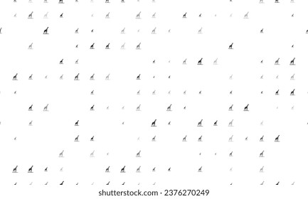 Seamless background pattern of evenly spaced black wild giraffe symbols of different sizes and opacity. Vector illustration on white background