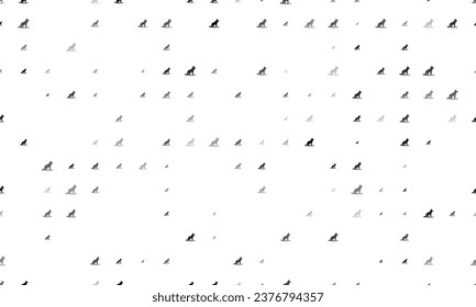 Seamless background pattern of evenly spaced black wild wolf symbols of different sizes and opacity. Vector illustration on white background