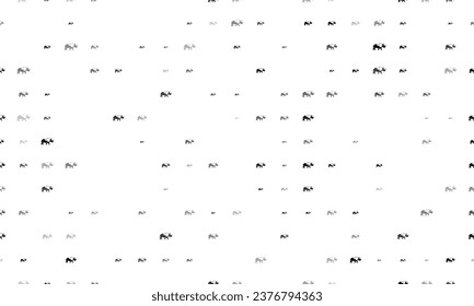 Seamless background pattern of evenly spaced black rhinoceros symbols of different sizes and opacity. Vector illustration on white background