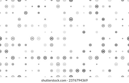 Seamless background pattern of evenly spaced black no car signs of different sizes and opacity. Vector illustration on white background