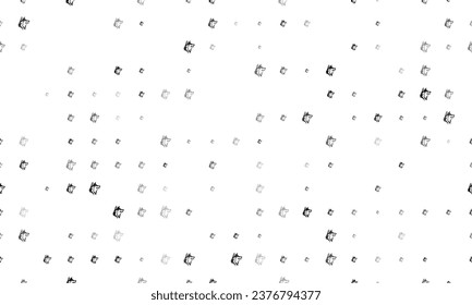 Seamless background pattern of evenly spaced black wolf heads of different sizes and opacity. Vector illustration on white background
