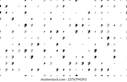 Seamless background pattern of evenly spaced black Voodoo Doll symbols of different sizes and opacity. Vector illustration on white background