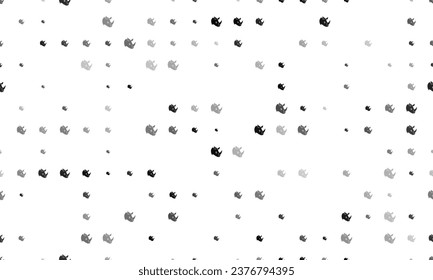 Seamless background pattern of evenly spaced black rhino head logos of different sizes and opacity. Vector illustration on white background