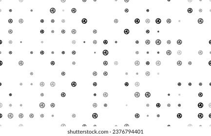 Seamless background pattern of evenly spaced black roundabout signs of different sizes and opacity. Vector illustration on white background
