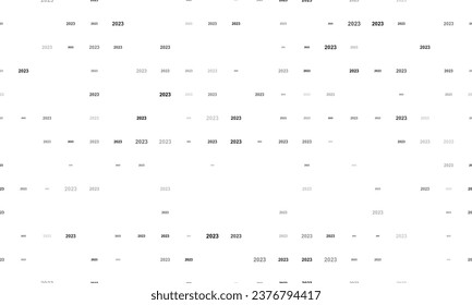 Seamless background pattern of evenly spaced black 2023 year symbols of different sizes and opacity. Vector illustration on white background