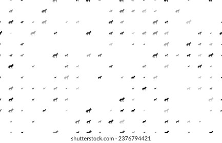 Seamless background pattern of evenly spaced black wolf symbols of different sizes and opacity. Vector illustration on white background